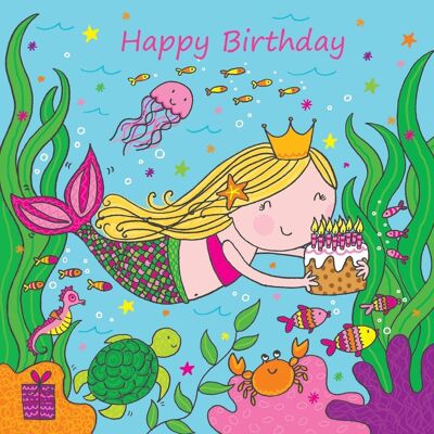 Mermaid Happy Birthday Card For Girls - Blonde Hair
