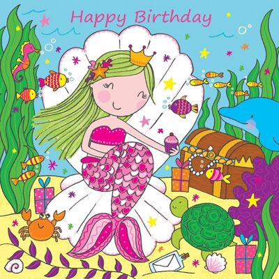 Tarjeta de feliz cumpleaños sirena para niña - Pelo verde