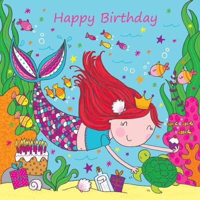 Mermaid Happy Birthday Card For Girls - Red Hair