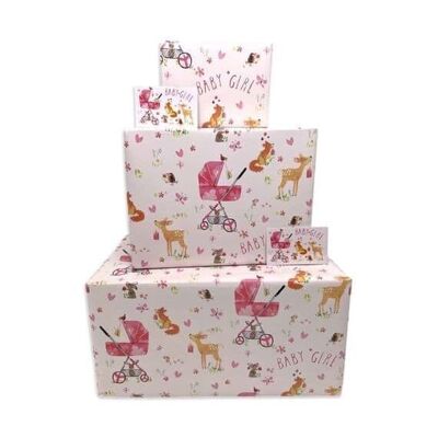 Nouveau Papier Cadeau Rose Bébé - Animaux de la Forêt - 25 draps plats