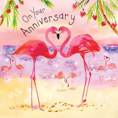 On Your Anniversary Card Flamingos