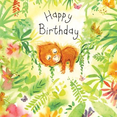 Tarjeta del feliz cumpleaños del orangután