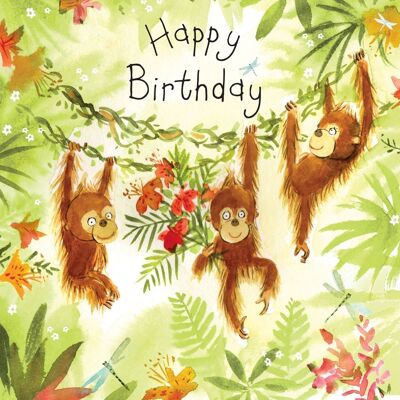 Tarjeta del feliz cumpleaños de los orangutanes