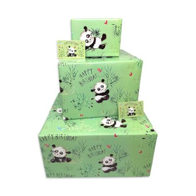 Geburtstagsgeschenkpapier – Pandas – 25 flache Blätter
