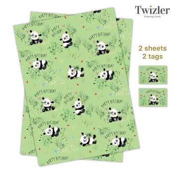 Papier Cadeau Anniversaire - Pandas - 25 draps plats 2
