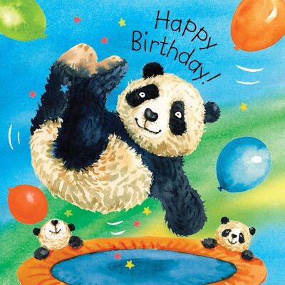 Panda trampolino - Biglietto di compleanno per bambini