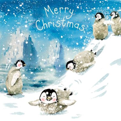 Toboggan Pingouin - Carte Joyeux Noël