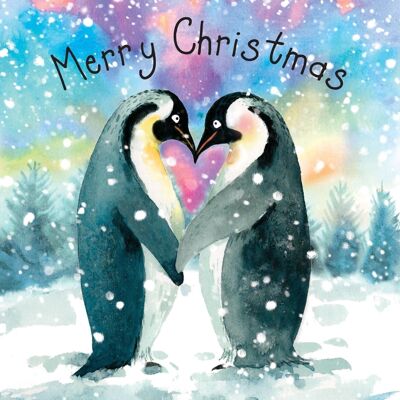Pingüinos - Tarjeta de Feliz Navidad