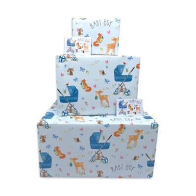 New Baby Blue Gift Wrap - Forest Animals - 25 flat sheets