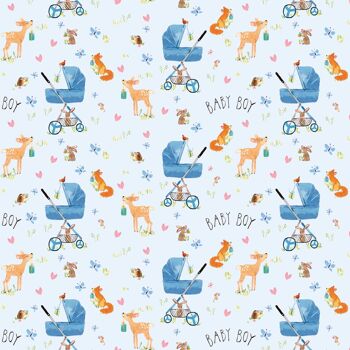 Nouveau Papier Cadeau Bleu Bébé - Animaux de la Forêt - 25 draps plats 4