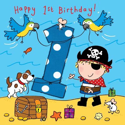 Tarjeta de cumpleaños de 1 año de edad pirata