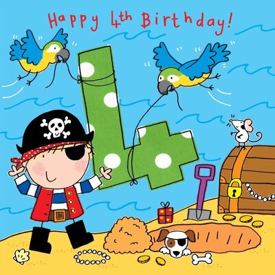 Tarjeta de cumpleaños pirata de 4 años