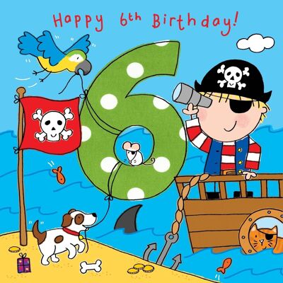 Tarjeta de cumpleaños pirata de 6 años
