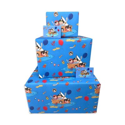 Papel de regalo para niños - Piratas azules - 25 hojas planas