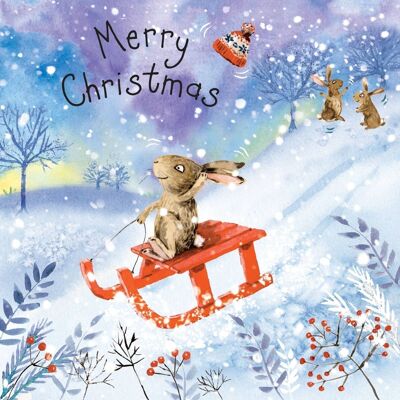 Rabbit Toboggan - Happy Christmas Card