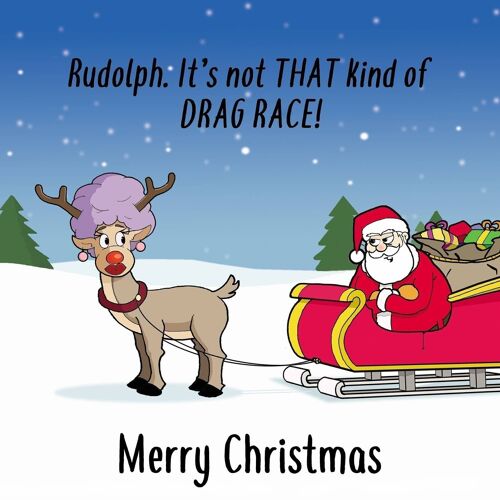 Rudolph's Drag Race - Funny Christmas Card