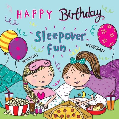 Fiesta de pijamas divertida - Tarjeta de cumpleaños para niñas