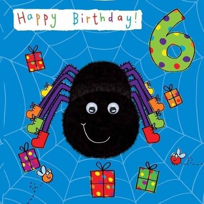 Tarjeta de cumpleaños Spider Age 6 - Googly Eyes Tarjeta terminada a mano