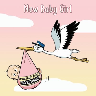 Carte Cigogne - nouveau bébé fille drôle