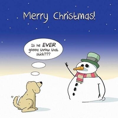 Lancia quel bastone - Cartolina di Natale con cane divertente