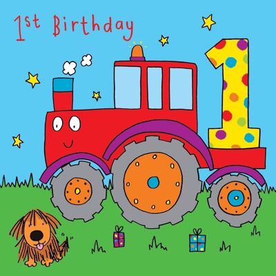 Tarjeta de 1er cumpleaños del tractor - Tarjeta de cumpleaños para niños