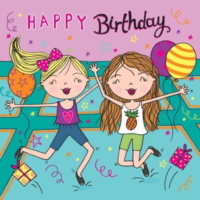 Trampoline Fun - Girls Birthday Card
