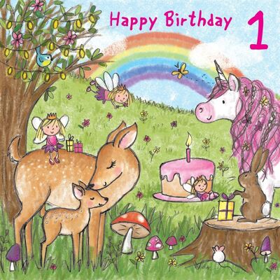 Unicorn Age 1 Birthday Card Girls