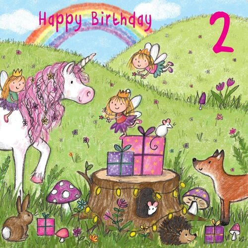 Unicorn Age 2 Birthday Card Girls