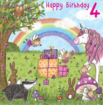 Carte d'anniversaire licorne 4 ans filles