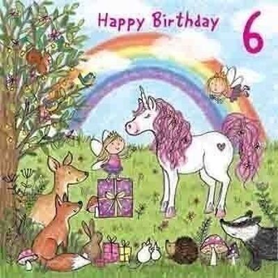 Unicorn Age 6 Birthday Card Girls
