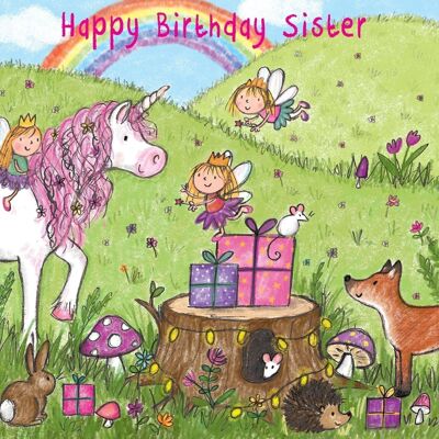 Tarjeta de cumpleaños hermana unicornio
