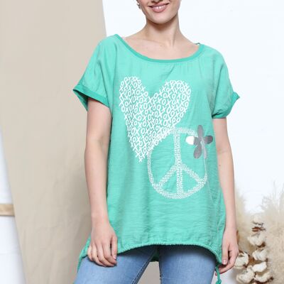 Green t-shirt with front design and side ties