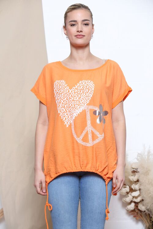 Orange t-shirt with front design and side ties