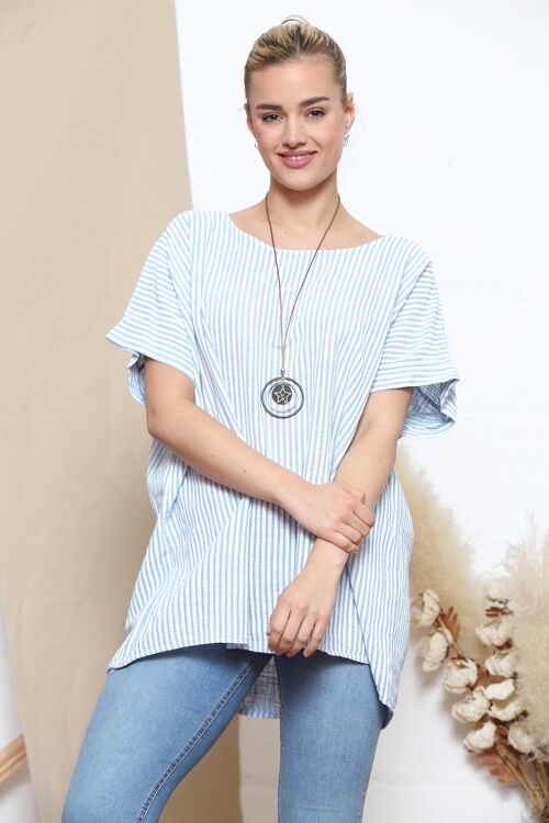Baby Blue stripe pattern top with necklace
