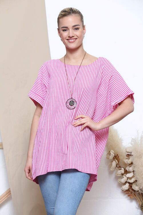 Fuchsia stripe pattern top with necklace
