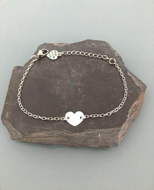 Bracelet gourmette coeur en argent, bracelet femme, idée cadeau, bijoux cadeaux, bijou coeur, bracelet argent, bracelet coeur, bijou argent (SKU: PR-002)