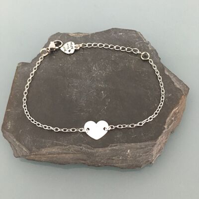 Pulsera de corazón de plata, pulsera de mujer, idea de regalo, joyería de regalo, joyería de corazón, pulsera de plata, pulsera de corazón, joyería de plata (SKU: PR-002)