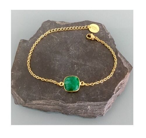 Bracelet femme gourmette pierre émeraude plaqué or 24 k, bracelet doré, bracelet émeraude, bijoux cadeaux, bijou femme or cadeau de noel (SKU: PR-009)