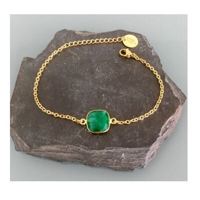 Bracelet femme gourmette pierre émeraude plaqué or 24 k, bracelet doré, bracelet émeraude, bijoux cadeaux, bijou femme or cadeau de noel (SKU: PR-009)