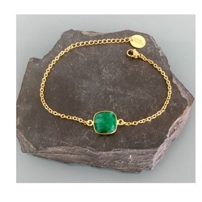 Bracelet femme gourmette pierre émeraude plaqué or 24 k, bracelet doré, bracelet émeraude, bijoux cadeaux, bijou femme or cadeau de noel (SKU: PR-009)