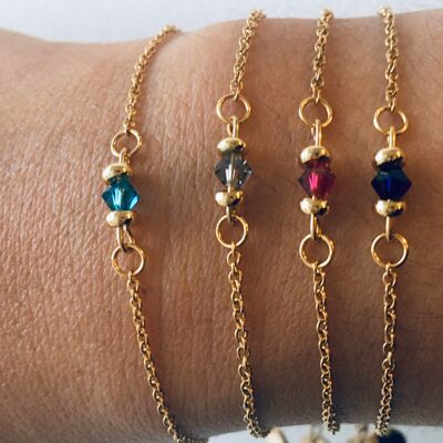 Women's stainless steel bracelet with Swarovski natural stone and gold-plated Heishi beads (SKU: PR-010)