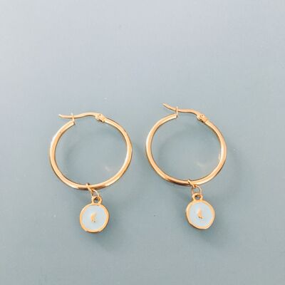 Moon hoops, Golden and turquoise moon hoops earrings, golden hoops, golden jewelry, Christmas gift, women's gift, gift idea (SKU: PR-014)