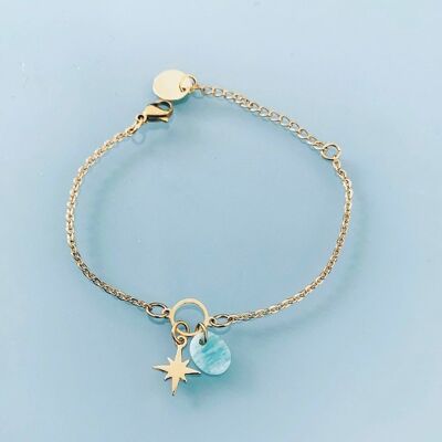 Bracelet gourmette étoile Amazonite, bracelet doré, bracelet pierre, bijoux cadeaux (SKU: PR-024)