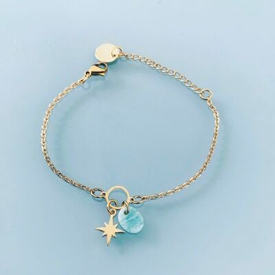 Pulsera bordillo de estrella de amazonita, pulsera de oro, pulsera de piedra, joyería de regalo (SKU: PR-024)