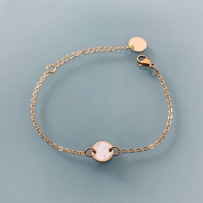 Bracelet femme gourmette nacre en acier inoxydable, bracelet doré, bracelet émeraude, bijoux cadeaux, bijou femme or, fête des mères (SKU: PR-025)