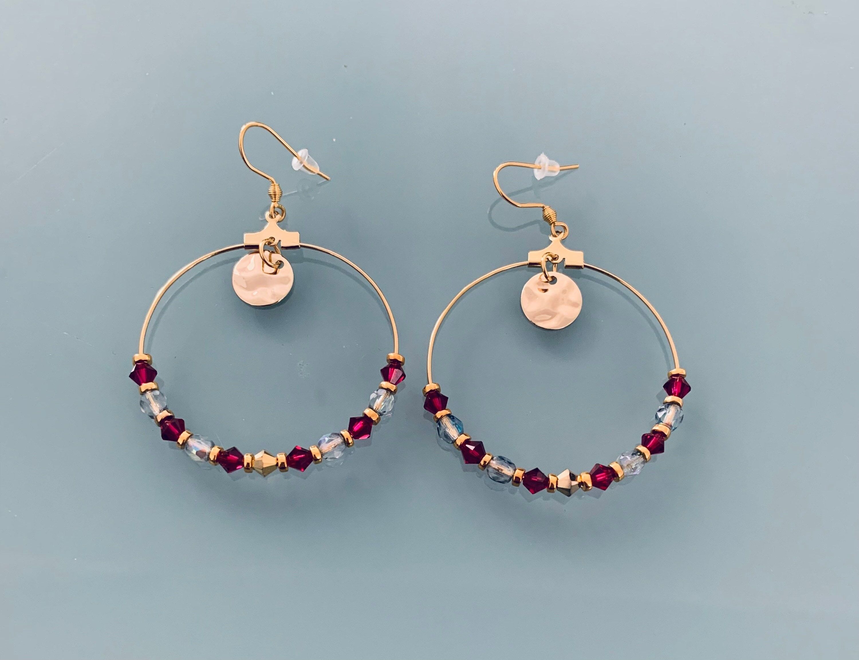 Cerchi bohemien dorati con pietre Swarovski e perline placcate oro (SKU: PR-026)