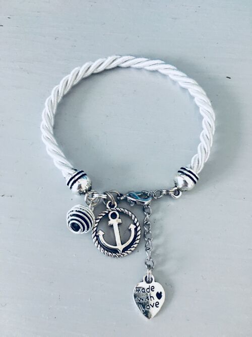 Bracelet blanc avec pendentif ancre, bijou, bracelet, bijoux, bracelet ancre, bijou marin, bracelets, Idée cadeau, bijoux cadeaux, bracelet (SKU: PR-029)