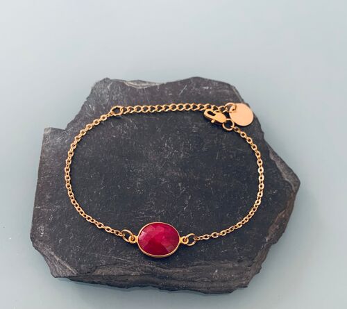 Bracelet femme gourmette pierre rubis plaqué or 24 k, bracelet doré, bracelet émeraude, bijoux cadeaux, bijou femme or cadeau de noel (SKU: PR-028)