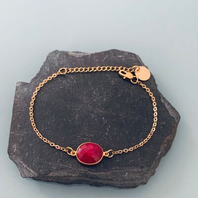 Pulsera piedra rubi chapada oro 24k, pulsera oro, pulsera esmeralda, joyeria regalo, joyeria mujer oro, regalo navidad (SKU: PR-028)
