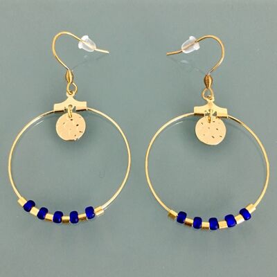 Gold and navy blue creole earrings, women's jewelry, gold creoles, gold jewelry, Christmas gift, women's gift, women's jewelry (SKU: PR-033)